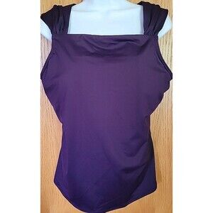 Lands End 16 Purple Swim Top L Solid Cap Sleeve L High Neck Removable Pads S614